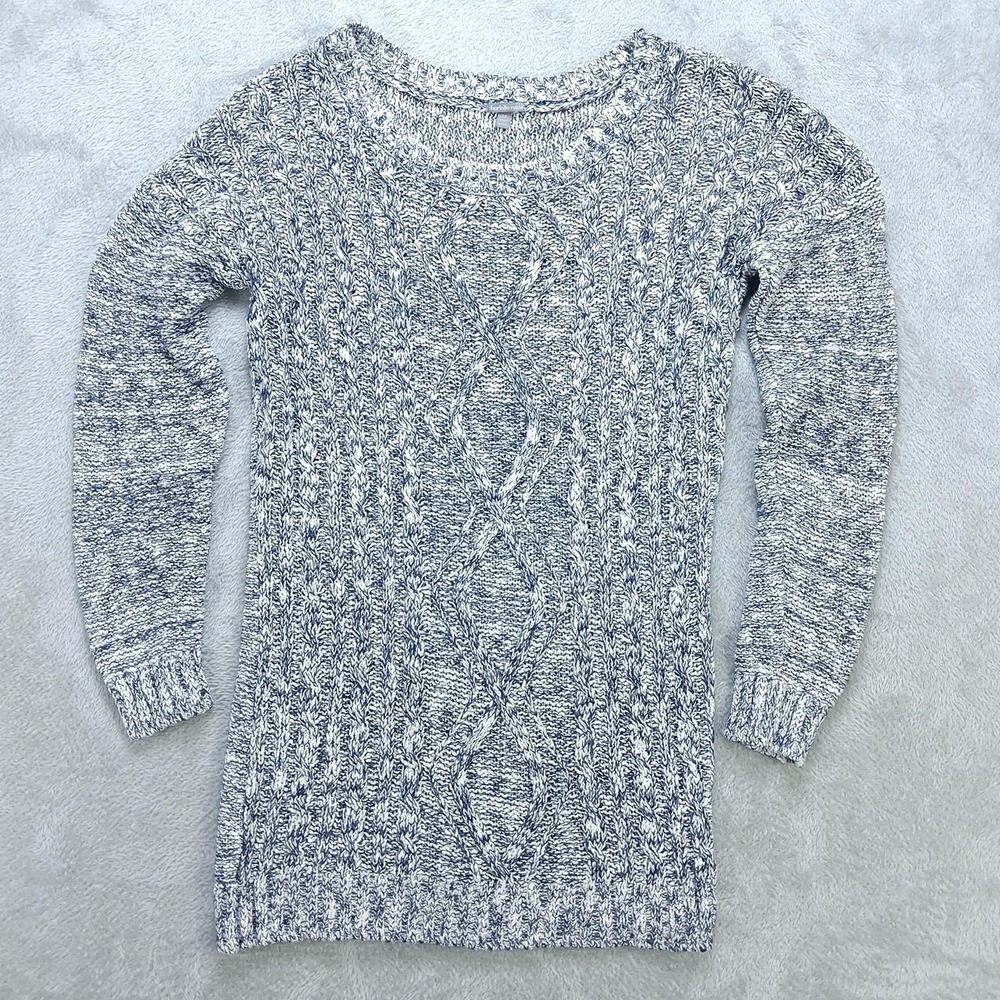 Charlotte Russe Blue White Cable Knit Sweater Tunic Womens Medium Marled Sweater